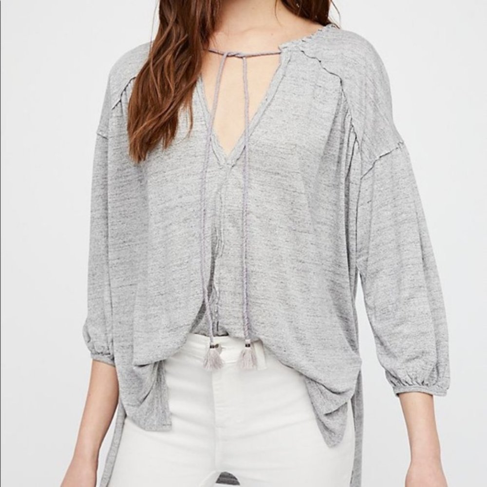 We The Free Tie Front Linen Blend Just A Henley Top S